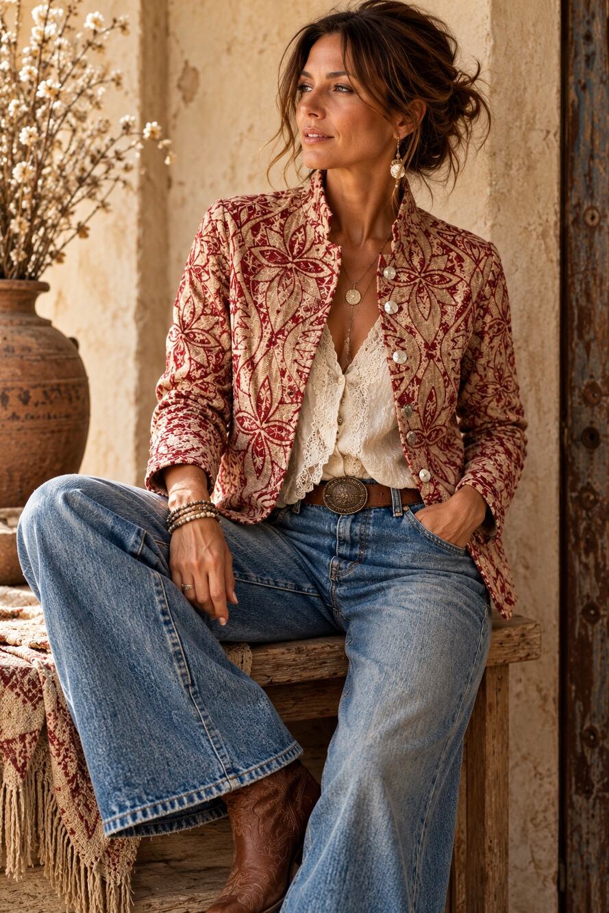 Coldwater Creek Floral Embroidered Applique Jacket Small Boho Art to Wear